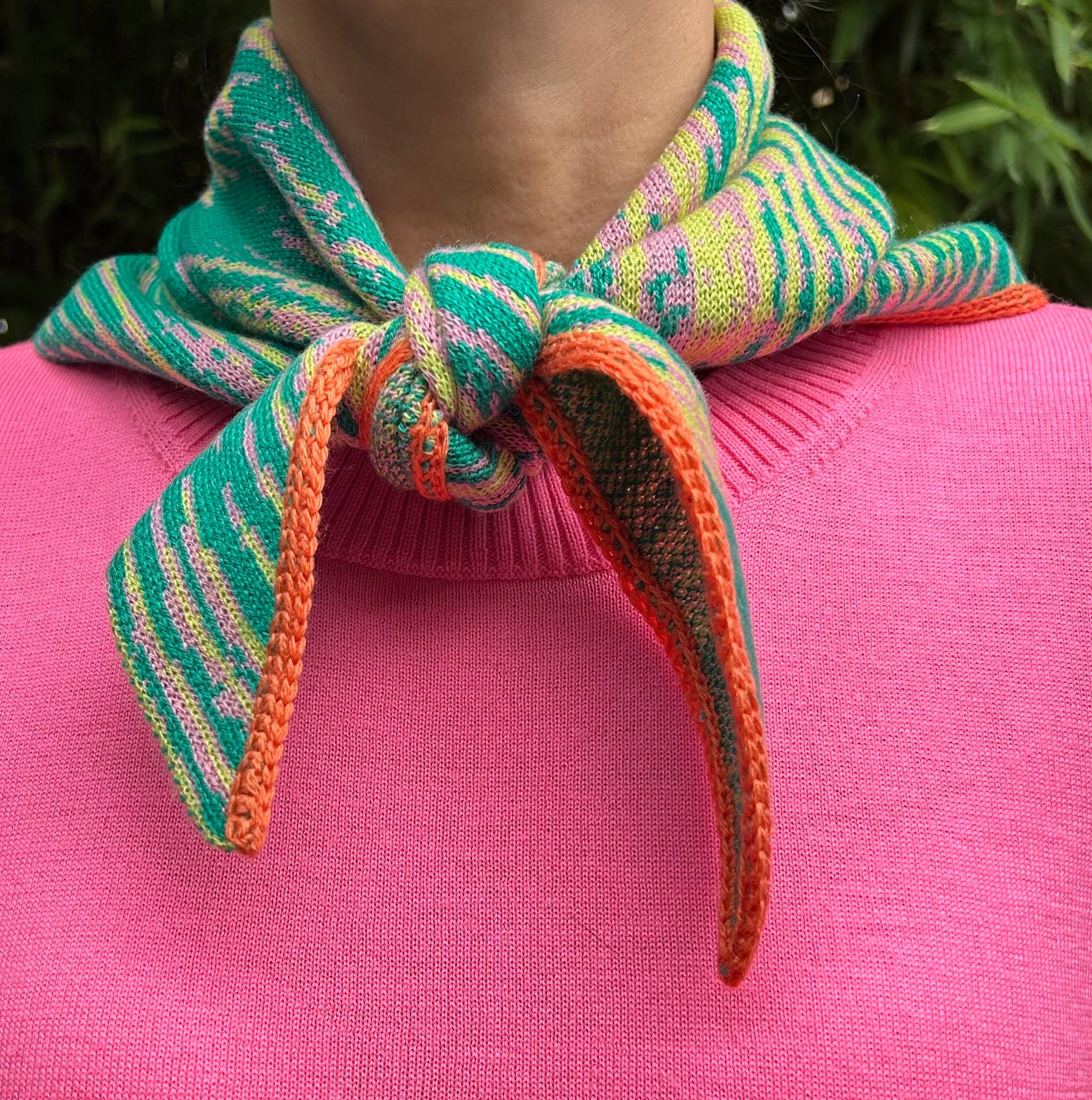 Neckerchief Green Orange Hand Made One-Of-A-Kind
