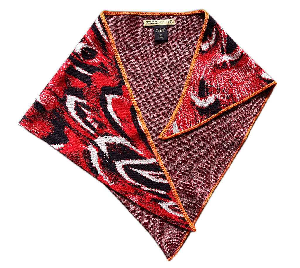 Asymmetric Neckerchief Red Orange Hand Made One-Of-A-Kind