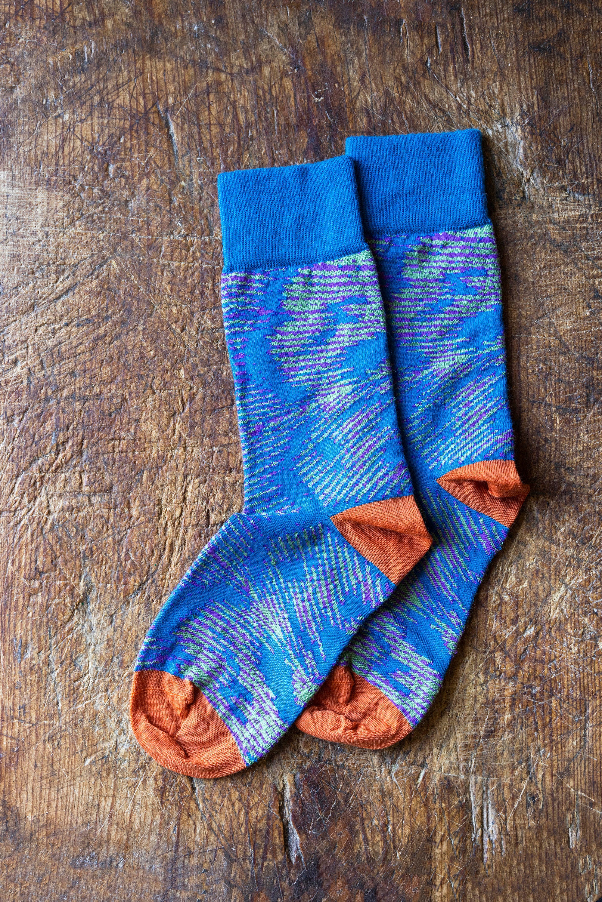 Socks Pavo Pattern Blue Orange