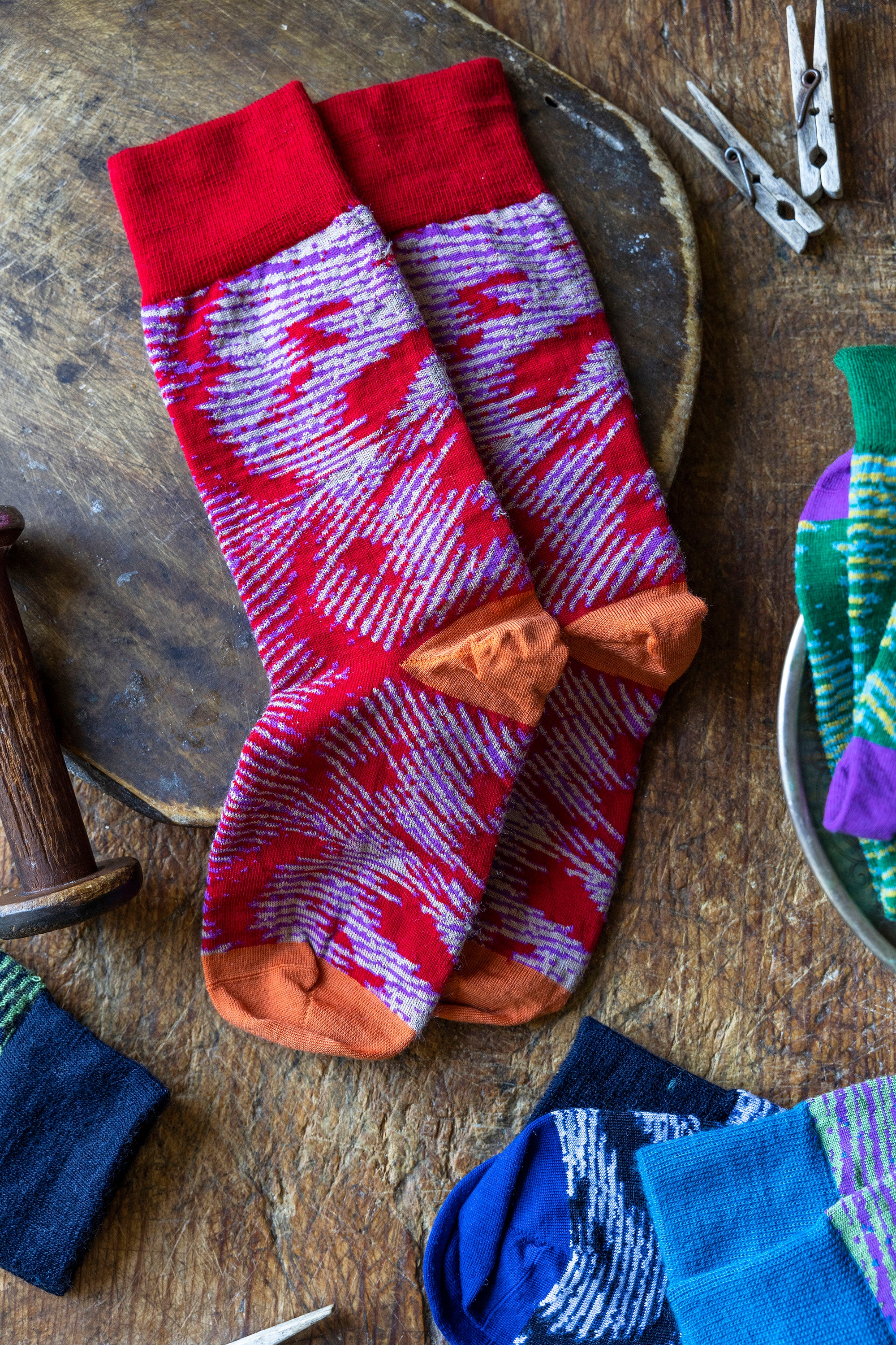 Socks Pavo Pattern Socks Red Orange