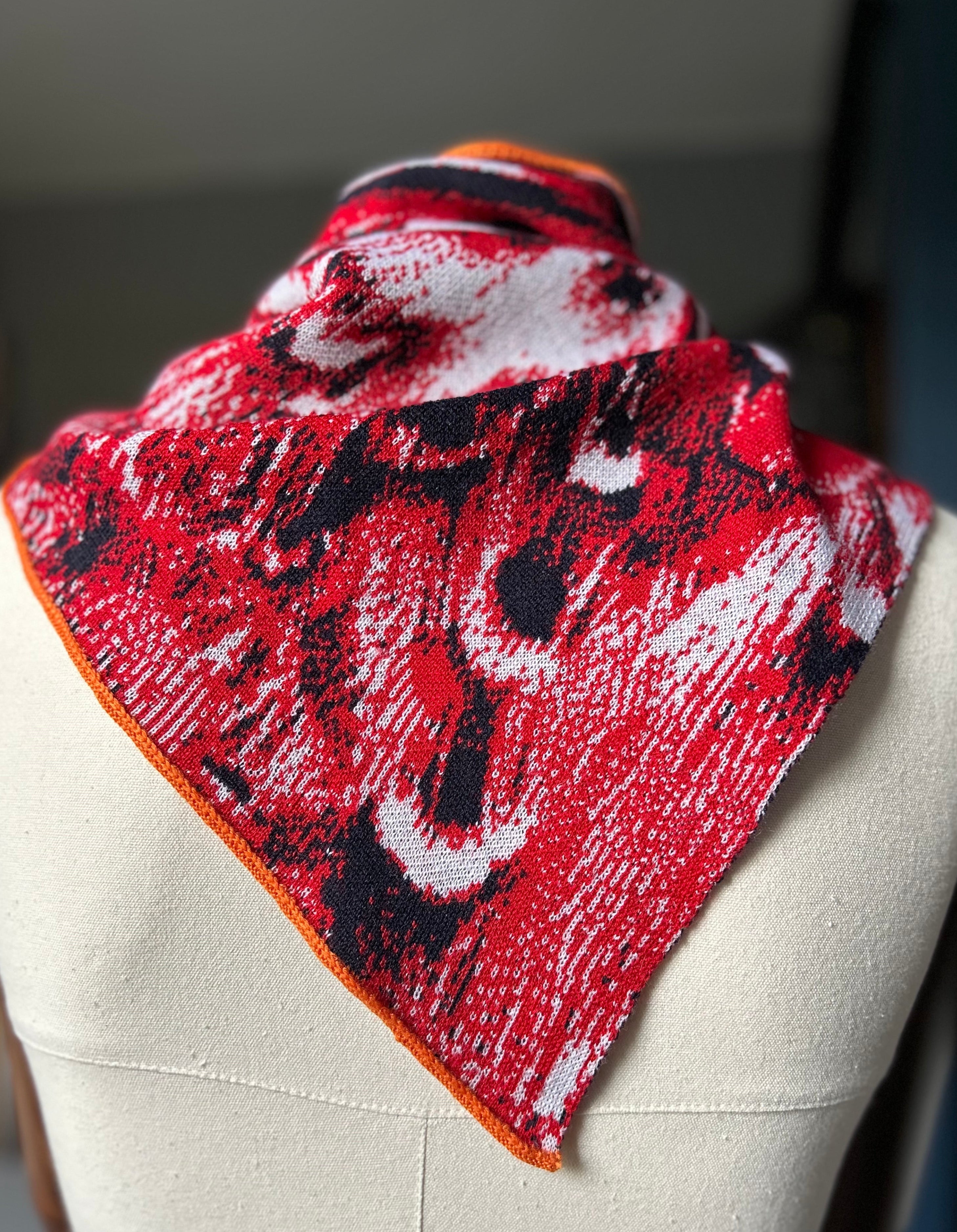 Asymmetric Neckerchief Red Orange Hand Made One-Of-A-Kind