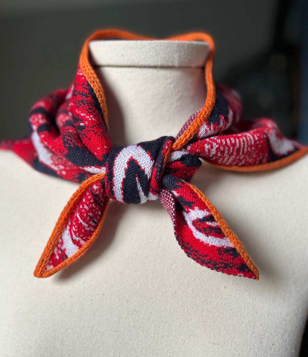 Asymmetric Neckerchief Red Orange Hand Made One-Of-A-Kind