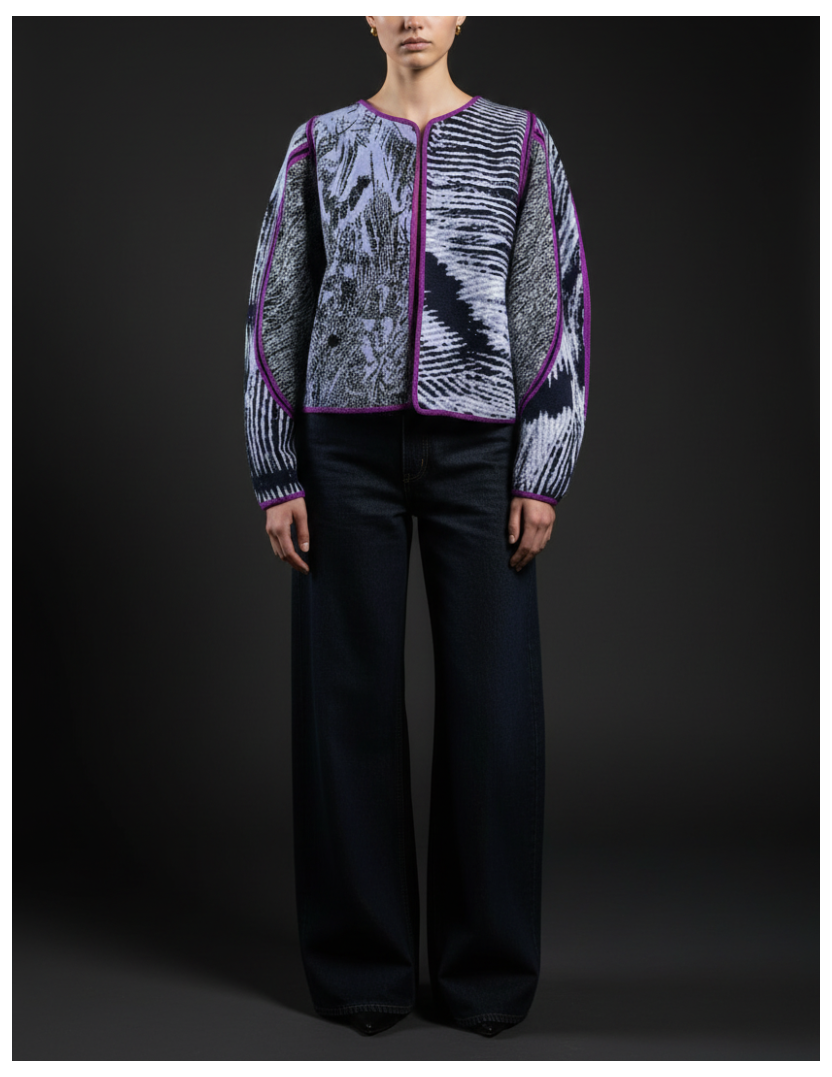 Panel Cardigan Purple Hand Made One-Of-A-Kind