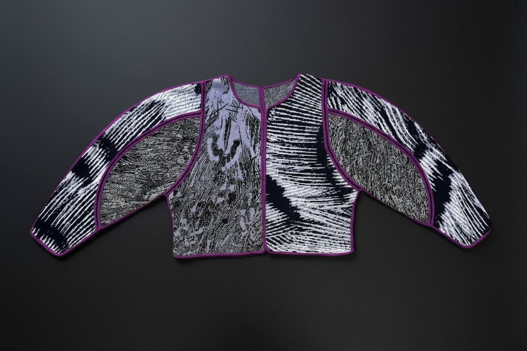 Panel Cardigan – Flat Lay Dark Background