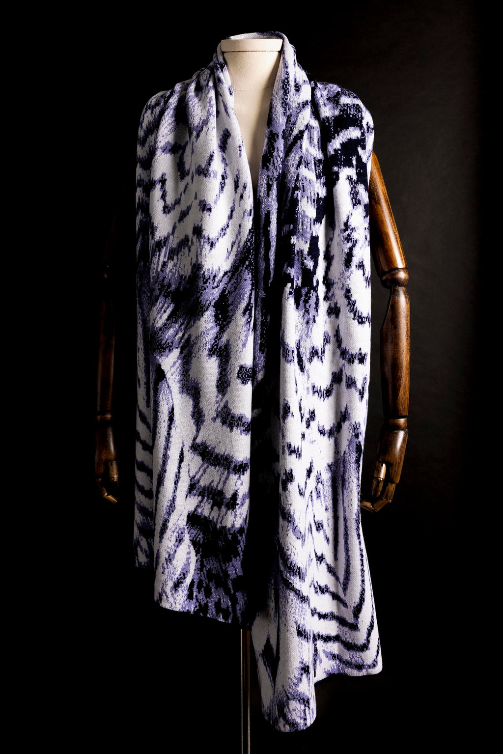 Avery White Navy Pattern Scarf